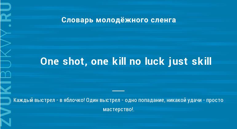 Значение слова One shot, one kill no luck just skill